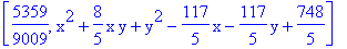 [5359/9009, x^2+8/5*x*y+y^2-117/5*x-117/5*y+748/5]